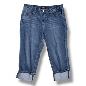 Earl Jeans Medium Blue Cropped Capri Cuffed Jeans- Low Rise